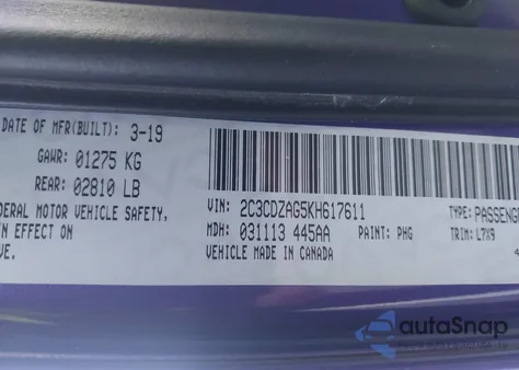 2019 Dodge Challenger Sxt z USA, uszkodzony, nr VIN 2C3CDZAG5KH617611